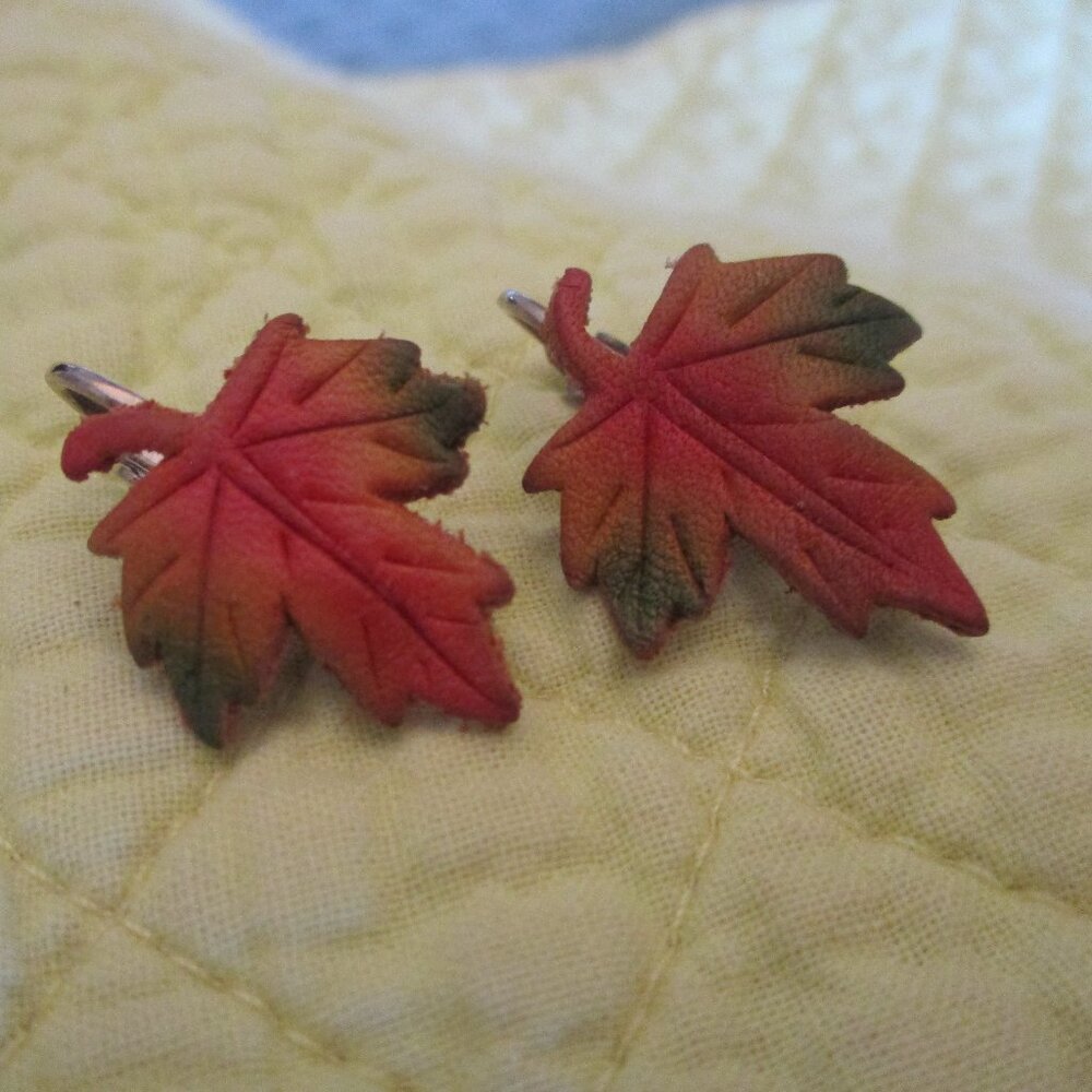 Vintage Pair of Colorful Clip-On Leaf Earrings